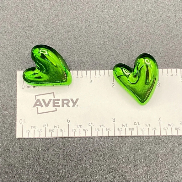 Metallic Neon Green Witches Heart Fun Party Earrings - Picture 5 of 8